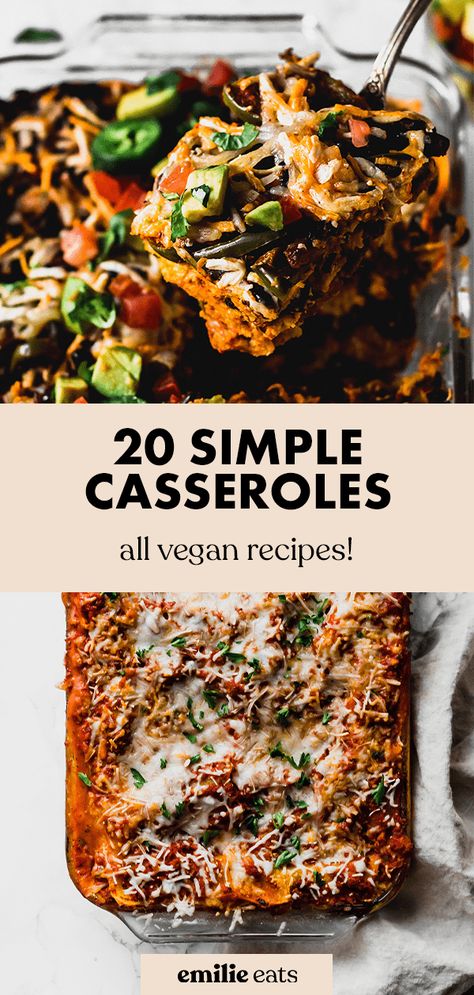 Save this list of 20 vegan casserole recipes for go-to easy, cozy meals! It has from vegan enchilada casserole to vegan baked ziti. Essen, One Dish Vegan Meals, Meal Prep Vegan Gluten Free, Vegan Thanksgiving Casserole Recipes, Vegan Recipes Casserole, High Protein Vegan Casserole, Vegan Comfort Meals, Vegan Noodle Casserole, Easy Vegan Family Meals