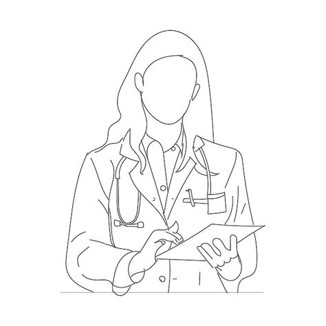 Premium Vector | Doctors line drawing illustrations  line art with white background Art With White Background, Doctor Vector, Doctor White Coat, Doctor Drawing, Outline Images, Cartoon Style Drawing, Line Sketch, Cartoon Clip Art, Cartoon Style