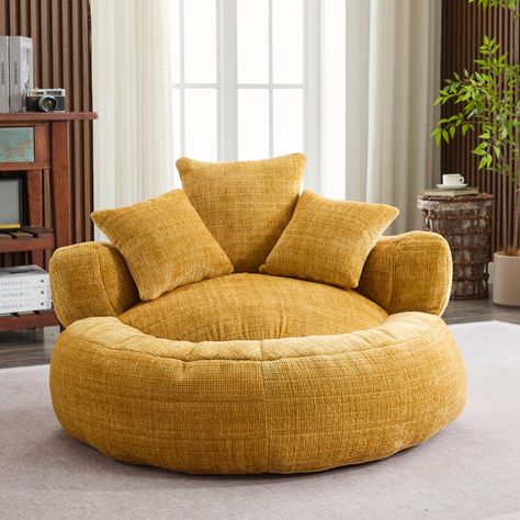 Wrought Studio Chenille Armchair Bean Bag Chairs | Wayfair Cozy Bean Bag, Bean Bag Chairs For Adults, Round Sofa Chair, Studio Foam, Bean Bag Bed, Bean Bag Couch, Adult Bean Bag Chair, Bean Bag Chairs, Bag Chairs