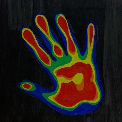 Heat Map Painting, Heat Drawing Ideas, Thermal Hand Print Painting, Chaotic Painting Ideas, Body Heat Drawing, Cool Things To Paint On Canvas Creative, Thermal Hand Painting, Thermal Hand Print, Cool Trippy Drawing Ideas Easy