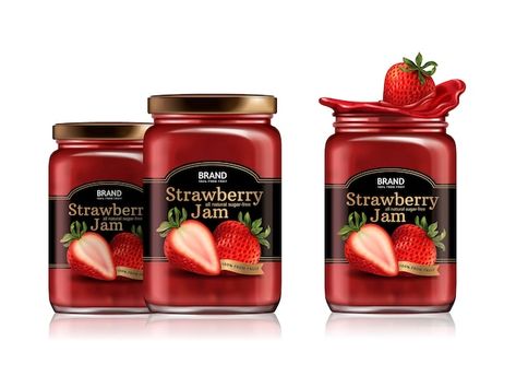 Strawberry Packaging Design, Jam Packaging, Sugar Free Jam, Luxury Packaging Design, Jar Mockup, Box Packaging Design, Food Packaging Design, Natural Sugar, Strawberry Jam