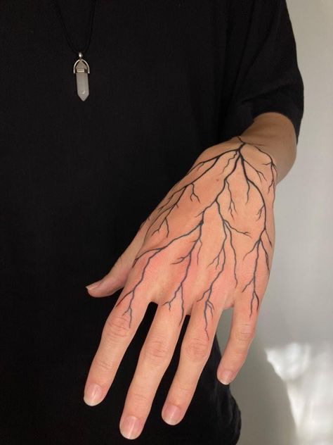 Fresh hand poison / lightning tattoo Lighting On Hand Tattoo, Flame On Hand Tattoo, Poison Tree Hand Tattoo, Vine Hand Tattoo Men, Tätoo Arm Man, Wrist And Hand Tattoos Men, White Ink Tattoo Hand, Hand Flame Tattoo, Hand Lightning Tattoo