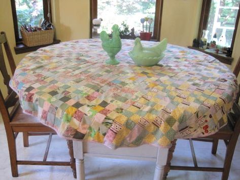 The tablecloth came out so nice and does look like a lot of work. Description from lillianscupboard.wordpress.com. I searched for this on bing.com/images Quilted Tablecloth, Patchwork Tablecloth, Bob Timberlake, Round Kitchen, Good Excuses, Tea Cozy, Table Tops, Round Tablecloth, Round Table