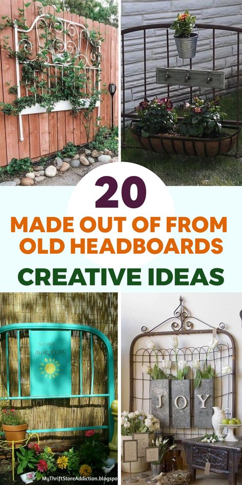 Discover creative ways to upcycle your old headboard with these clever DIY ideas! Transform it into a charming DIY headboard bench for your outdoor space or a stylish headboard coat rack for a more organized hallway. You can also repurpose sections into trendy headboard wall shelves to showcase your favorite decor pieces. Let your creativity shine by giving that old headboard a new purpose! Repurpose Old Headboard And Footboard, Upcycling, Repurposed Iron Bed Frame, Diy Bench From Headboard, Old Headboards Repurposed, Repurposing Headboards Ideas, Reuse Headboard Ideas, Headboards In The Garden, Garden Headboard Ideas