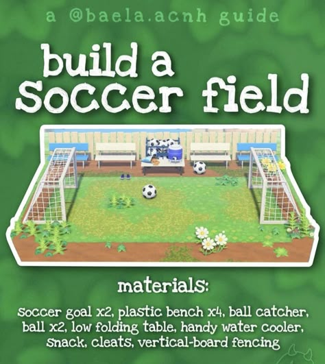 Animal Crossing Plaza Path, Animal Crossing Football Field, Acnh Sports Area, Acnh Football Field, Animal Crossing Gap Fillers, Acnh Playground Idea, Animal Crossing Playground, Acnh Park Ideas, Animal Crossing Build Ideas