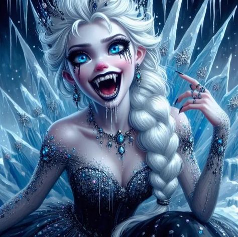 Dark Disney Aesthetic, Dark Disney Art Twisted Princesses, Emo Disney Princess, Gothic Disney Princesses, Female Monsters, Evil Elsa, Gothic Disney, Evil Disney Princesses, Emo Disney