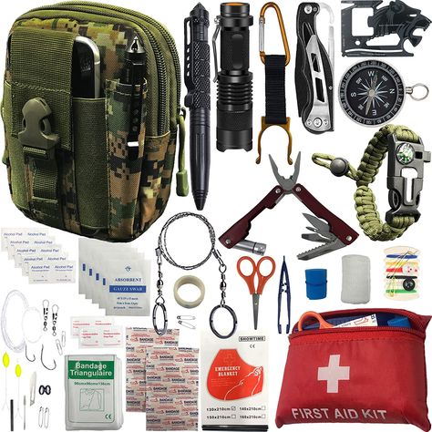 Emergency Survival kits, 65 pcs in 1 Survival Gears with First Aid Compass Knife Tactical Tools Cool Gadgets for Outdoor Camping Hiking Biking Home Gifts Ideas for Men Husband Boyfriend Dad Father Boy Survival Gadgets, Camping Gear Survival, Emergency Blanket, Emergency Survival Kit, Camping Kit, Apocalypse Survival, Fishing Kit, Survival Equipment, Adventure Camping