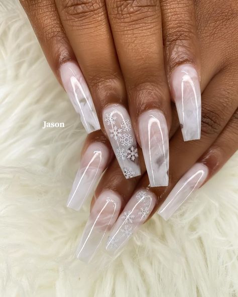 Marble Christmas Nails, Frosted Nails, White Marble Nails, Ice Nails, Snow Nails, Clear Acrylic Nails, Witchy Nails, Magic Nails, Pink Ombre Nails