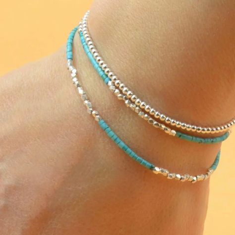 This Double Bracelet Is Handmade With Sterling Silver And Turquoise Beads. It Is Exquisite! Beaded Boho Bracelets, Diy Earrings For Beginners, Silver Beaded Bracelets, Gem Stone Bracelet, Amethyst Beaded Bracelet, Amazonite Bead Bracelet, Tiny Bead Bracelet, Stackable Beaded Bracelets, Sundance Jewelry