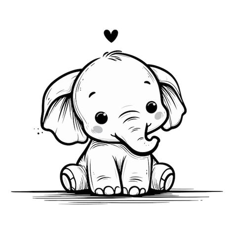 Cute Pencil Drawings Doodles, Drawings Of Elephants Sketches, Cute Elephant Drawings Doodles, Animal Drawings With Color, Cute Elephant Drawings Simple, Easy Elephant Drawing Step By Step, Small Elephant Drawing, Cute Elephant Doodle, How To Draw Cartoon Animals