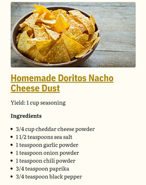 Diy Cheese Powder, Cheddar Cheese Powder Recipe, Homemade Doritos Seasoning, Doritos Seasoning, Flavored Crackers, Doritos Recipes, Chip Seasoning, Homemade Dry Mixes, Homemade Sauce Recipes