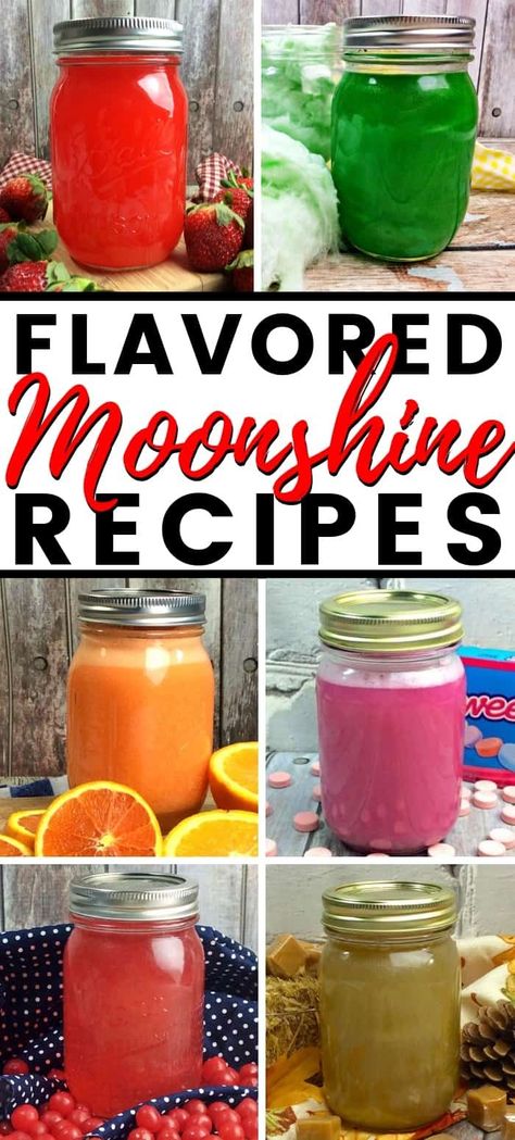 Flavored #moonshine is fun to make and tastes incredible. Read on for a collection of amazing moonshine flavors try, from apple pie to cotton candy. Vodka Moonshine Recipes, Moonshine Recipes Homemade Flavored, Cotton Candy Moonshine Recipe, Birthday Cake Moonshine, Moonshine With Everclear, Fun Easy Drinks Alcohol, Easy Moonshine Recipes, Moonshine Recipes Everclear, Blue Raspberry Moonshine Recipes