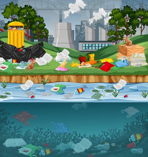 Water pollution with plastic bags in par... | Free Vector #Freepik #freevector #water #city #education #building Save Earth Drawing, Water City, Earth Drawings, Sea Life Art, Water Drawing, Water Pollution, About Water, Ganesha Art, Digital Art Anime