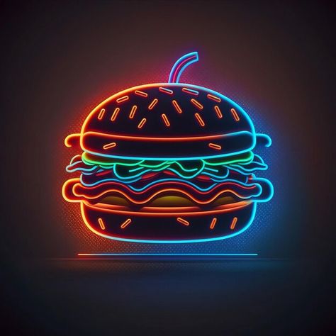 Neon burger illustration | Premium Photo #Freepik #photo #burger-illustration #burger-restaurant #hamburger #burger Cheeseburger Illustration, Burger Wallpaper, Neon Burger, Burger Neon, Burger Aesthetic, Burger Illustration, Hut Images, Foodtrucks Ideas, Neon Decorations