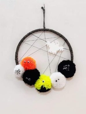 Pompom Balls, Rope Frame, Creativity Art, Halloween Diy Crafts, Laser Cut Acrylic, Intricate Design, Pom Poms, Halloween Diy, Halloween Decor