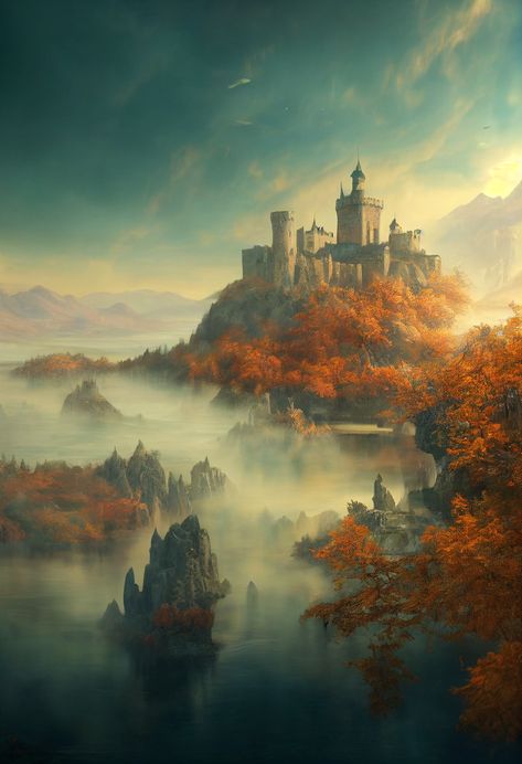 Mid Evil Castle, Fantasy Castle Art, Elven Castle, Dnd Artwork, Fantasy Landscape Art, Asoiaf Aesthetic, Dragon Castle, Sci Fi Landscape, Fantasy Wizard