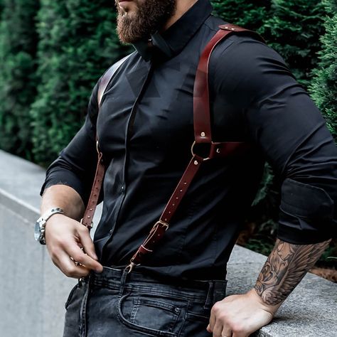 Suspenders Men's Pants Leather Adjustable Backpack Suspenders Suspenders Men's Shoulder Straps Fashion Adult Belt Cowboy Poses, Leather Suspenders Men, Belt Harness, Mens Winter Fashion Outfits, Mens Leather Clothing, Classy Suits, Suspenders Men, Leather Suspenders, Rodeo Drive