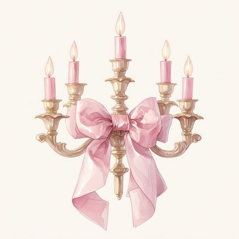 Coquette vintage candelabra chandelier candle lamp. | free image by rawpixel.com / Ning Pink Vintage Illustration, Aesthetic Pink Images, Chandelier Illustration, Coquette Candle, Candle Icon, Candle Illustration, Chandelier Candle, Candles And Flowers, Candelabra Chandelier