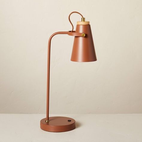 20" Metal Task Lamp with USB Port Terracotta Brown (Includes LED Light Bulb) - Hearth & Hand™ with Magnolia: Adjustable, ETL Listed Crate And Barrel Lamp, Work Desk Lamp, Fun Desk Lamp, Small Kitchen Counter Lamp, Boho Desk Lamp, Bedside Reading Lamp, Cool Desk Lamp, Small Office Lighting, Aesthetic Desk Lamp