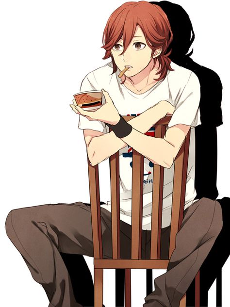 Tags: Anime, Eating, Ice Cream, Chair, Uta no☆prince-sama♪, Ono (0 No), Sitting On Chair Eating Ice Cream Pose Drawing, Anime Sitting Poses Chair, Anime Guy Sitting On Chair, Eating Ice Cream Pose, Kotobuki Reiji, Reiji Kotobuki, Ranmaru Kurosaki, Anime Eating, Anime Brown Hair