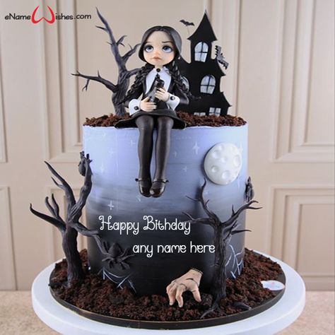 Wednesday Birthday Cake Idea with Name Edit Wensday Cakes, Wensday Adams Birthday Cake, Birthday Cake Wednesday Addams, Wednesday Bday Cake, Addams Family Cake Ideas, Wednesday Adams Cakes, Wensday Birthday Cake, Wednesday Adam’s Cake, Wednesday Addams Cakes