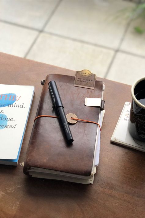 A leather bound notebook that you fill with memories. Notebook Pouch, Leather Bound Notebook, Notebook Inspiration, Travelers Journal, Leather Notebook Cover, Notebook Art, Note Books, Brass Accessories, Daily Planner Pages