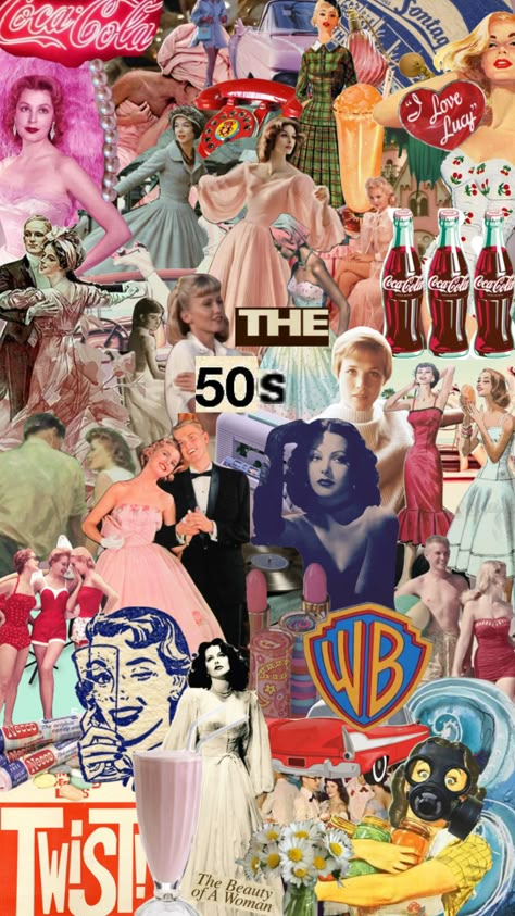 The 50’s 50s Pop Culture, 50s Hollywood Aesthetic, Grease Moodboard, 50s Moodboard, 1950s Aesthetic Wallpaper, 1950s Aesthetic Fashion, 50s Collage, 1950s Moodboard, 50s Aesthetic Wallpaper