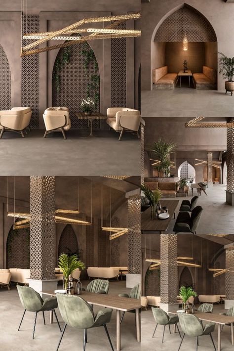 Restaurant Traditional Design, Cafe Traditional Design, Islamic Cafe Interior Design, Contemporary Islamic Interior, Traditional Hotel Design, Egypt House Design, Luxurious Cafe Interior, Islamic Restaurant Design, Traditional Cafe Design