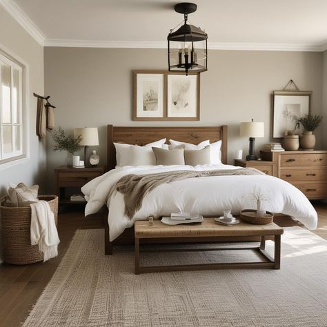 Cozy Bedroom Wood Furniture, Neutral Bedroom Decor Dark Wood, Neutral Bedroom Wooden Bed, Wood Frame Bedroom Ideas, Bedroom Ideas Wood Bed, Wood Bedframe Bedroom Ideas Modern, Neutral Bedroom Dark Wood, Wood Headboard Bedroom Ideas, Bedroom Parquet