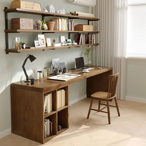 Hokku Designs Jarely Solid Wood Desk And Chair Set Office Set with Chair | Wayfair Desk Wood Design, Small Home Office Corner, Working Desk In Bedroom, Desk Space In Bedroom, Office And Game Room Combo, Wooden Desk Design, Wood Desk Setup, Working Desk Design, Build In Desk