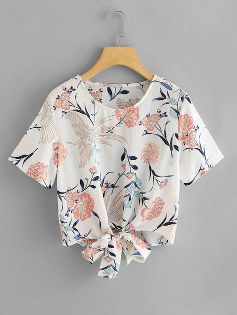 To find out about the Floral Self Knot Front Top at SHEIN, part of our latest Blouses ready to shop online today! Sewing Top, Knot Front Top, File Manager, Floral Shirts, Spring Blouses, Top Shein, Trendy Dress Outfits, Fashion Tops Blouse, Trendy Fashion Tops