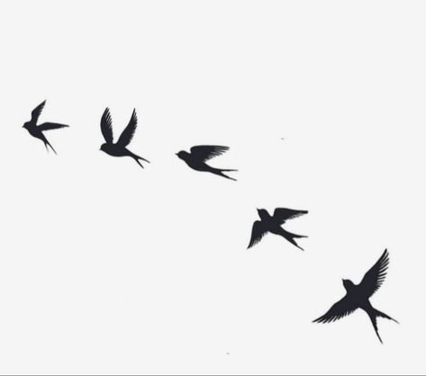 Multiple Bird Tattoo, Flying Birds Tattoo Design, Mini Bird Tattoo, Fine Line Dove Tattoo, Birds Silhouette Flying, Bird Flying Tattoo, Birds Flying Tattoo, Swallow Silhouette, Bird Hand Tattoo