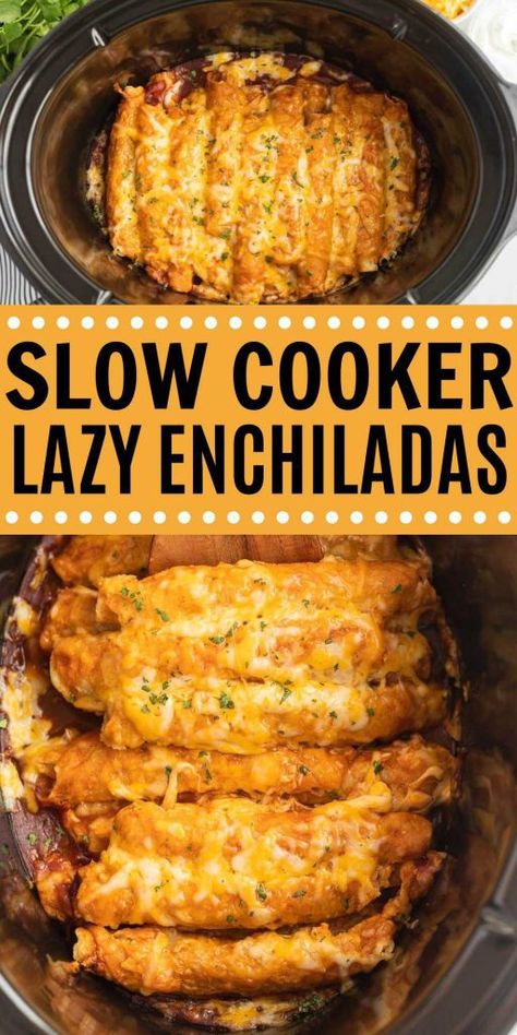 Mexican Food Recipes Slow Cooker, Slow Cook Enchiladas Crock Pot, Enchiladas In The Crockpot, Mexican Food Recipes Crockpot Easy, Crockpot Cheese Enchiladas, Enchilada Recipe Crockpot, Lazy Sunday Food Ideas, Lazy Enchiladas Crockpot, Crockpot Enchiladas Chicken Easy Recipes