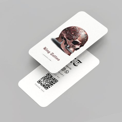 Tattoo Artist Business Cards, Piercing Chart, King Tattoos, White Business Card, Visiting Card Design, Modern Tattoos, Business Advertising Design, Visiting Cards, Fine Line