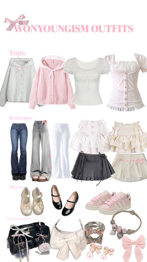 #wonyoung #kpop #wonyoungism #wonyoungismoutfits #wonyoungoutfits #pink #lace #flarejeans #outfit #clothes #coquette #coquetteoutfits #dollette #dolletteoutfits Simple Coquette Outfits For School, Outfit Ideas Wonyoungism, Wonyoungism Outfit Ideas, How I Want To Dress, Coquette Outfit Inspiration, Wonyoung Style Outfit, Wongyoungism Outfit, Saranghoe Outfits, Basic Coquette Outfits