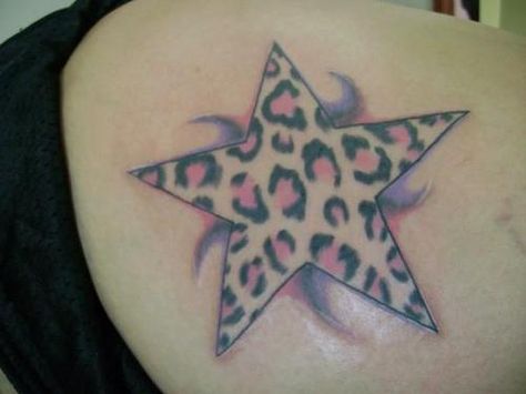 Leopard print star tattoo A Star Tattoo, Animal Print Tattoo, Cheetah Print Tattoos, Leopard Print Tattoos, Cheetah Tattoo, Cool Tattoos For Girls, Leopard Tattoos, Star Tattoo Designs, Star Tattoo