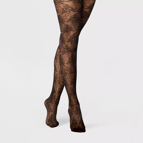 Women's Sheer Floral Tights - A New Day™ Black S/m : Target