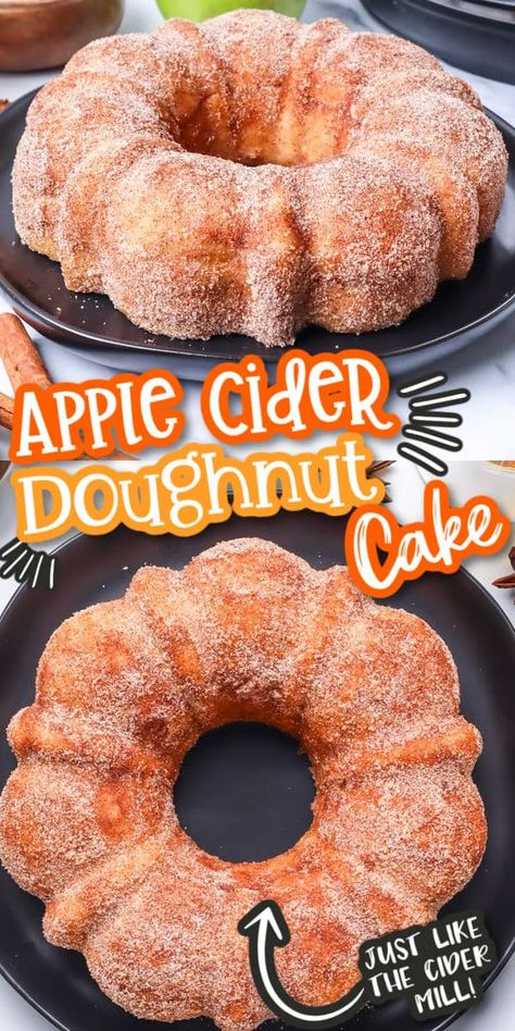 Apple Cider Doughnut Cake - Princess Pinky Girl Cream Filled Apple Cake, Cake For Cake Walk, Sunday Dinner Dessert Ideas, Fall Gathering Food Ideas, Easy Fall Desserts For A Crowd, Easy Thanksgiving Desserts Recipes, Apple Cider Doughnut Cake, Cider Donut Cake, Apple Cider Donut Cake