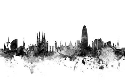 Spain Digital Art - Barcelona Spain Skyline by Michael Tompsett Architecture Tattoo Ideas, Tattoo 2015, Barcelona Skyline, Macbook Wallpapers, Architecture Tattoo, Cityscape Art, Skyline Art, Paint Splash, Contemporary Artwork