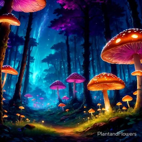 Cosmic Mushroom, Village Wallpaper, Mushroom Village, Forest Prints, Stickers Wallpaper, Clothing Stickers, Mushroom Forest, Trippy Art, Creepy Cute