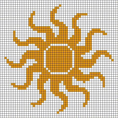 Crochet Sun, Graph Crochet, Pixel Crochet, Sun Shine, Pixel Art Design, Crochet Tapestry, Art Drawings Sketches Creative, Crochet Diagram, Alpha Pattern