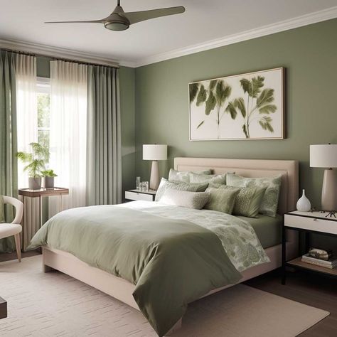 Expert Advice on Bedroom Designing Colour Schemes for Relaxation • 333+ Images • [ArtFacade] Green Bedroom Colors, Green And White Bedroom, Olive Green Bedrooms, Green Bedroom Walls, Green Bedroom Decor, Sage Green Bedroom, Gold Bedroom, Bedroom Wall Colors, Green Bedroom