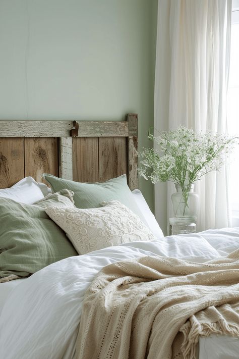 57+ Sage Green Bedroom Ideas That Feel Serene Sage Green Vintage Bedroom, Soft Green Bedroom, Sage Green Bedrooms, Sage Bed, Sage Cottage, Sage Green Bedroom Ideas, Light Green Bedrooms, Cream And White Bedroom, Sage Bedroom