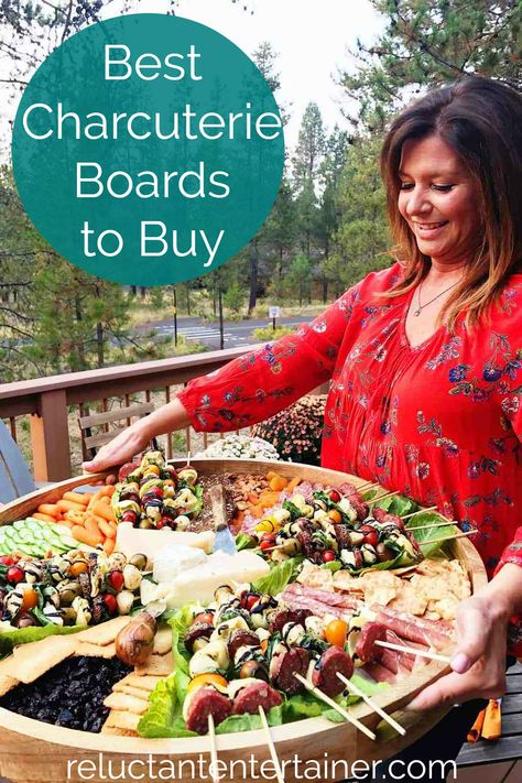 This post has information for The Best Charcuterie Boards to Buy! New post with references (Pier One has gone out of business and EPIC board is sold out). The Reluctant Entertainer, Reluctant Entertainer Charcuterie Board, What To Use For A Charcuterie Board, Reluctant Entertainer Recipes, Charcutier Boards, Board Meals, Charcuterie Boxes, Charcuterie Board Diy, Snack Boards