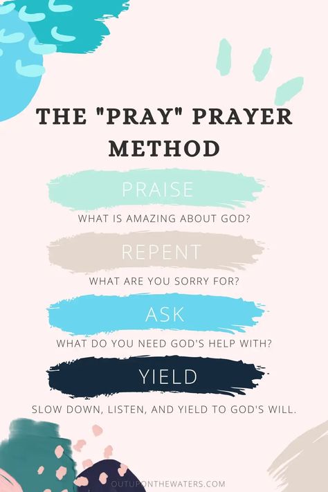 The P.R.A.Y. acronym stands for praise, repent, ask, and yield. The PRAY prayer method is a simple formula to help deepen your prayer time, make your prayers more meaningful, and focus on God's will. Pray Praise Repent Ask Yield, Praise Repent Ask Yield, P.r.a.y. Acronym, Acts Prayer Method, Prayer Board For Kids, Biblical Acronyms, What To Pray For, Pray Acronym, Prayer Book Ideas