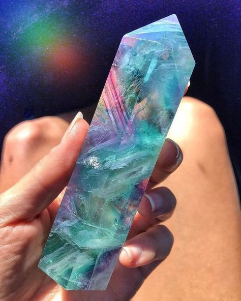 Sugilite Crystal, Crystal Tattoo, Crystal Vibes, Crystal Aesthetic, Pretty Rocks, Crystal Magic, Fluorite Crystal, Minerals And Gemstones, Rainbow Fluorite