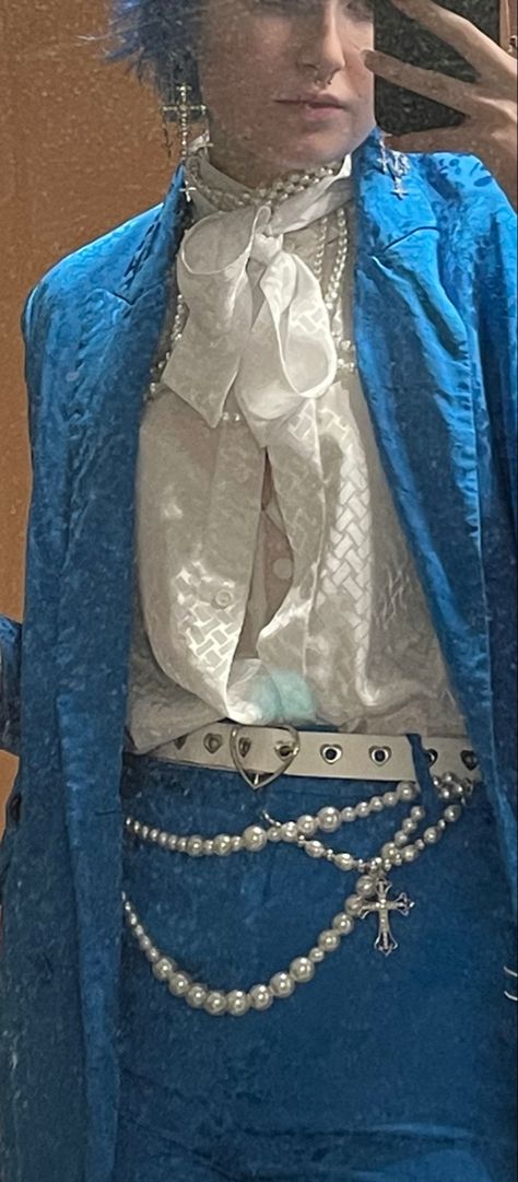 Suits For Balls Men, Aesthetic Men Wedding Suit, Etheral Outfit Men, Blue And Pearl Aesthetic, Fantasy Ocean Outfits Male, Pirate Suit Aesthetic, Wonderland Aesthetic Outfit Male, Fancy Outfit Ideas Men, Blue Fancy Outfits Men