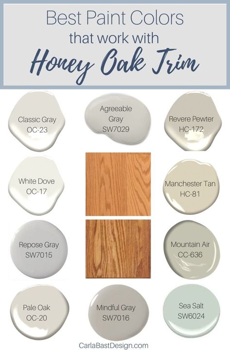 Honey Oak Trim, Oak Wood Trim, Honey Oak Cabinets, Oak Trim, Agreeable Gray, Choosing Paint, Oak Kitchen Cabinets, Farmhouse Paint, Best Paint