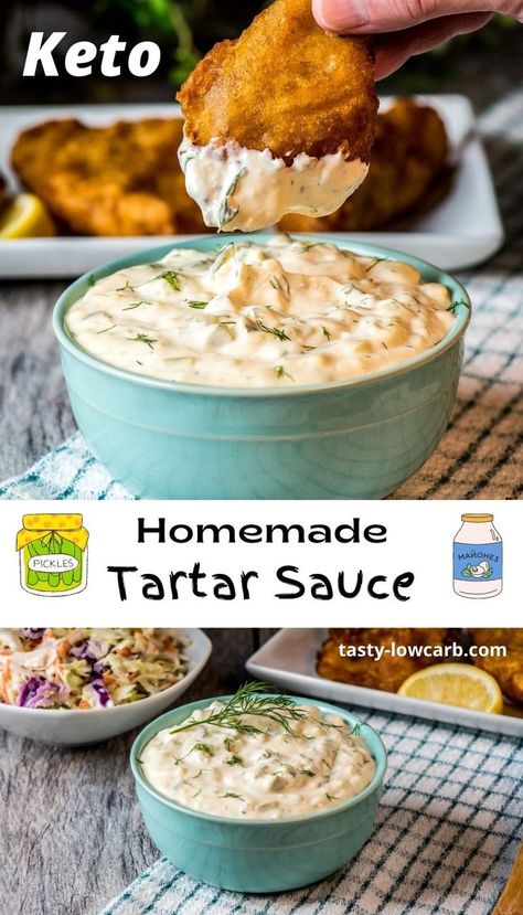 Our Keto Tartar Sauce is creamy and crunchy with less than 1g of carbs - all natural! Best Tartar Sauce, Best Tartar Sauce Recipe, Tartar Sauce Recipe, Yellow Bliss Road, Carb Sides, Sauce Tartare, Keto Sides, Homemade Tartar Sauce, Condiment Recipes