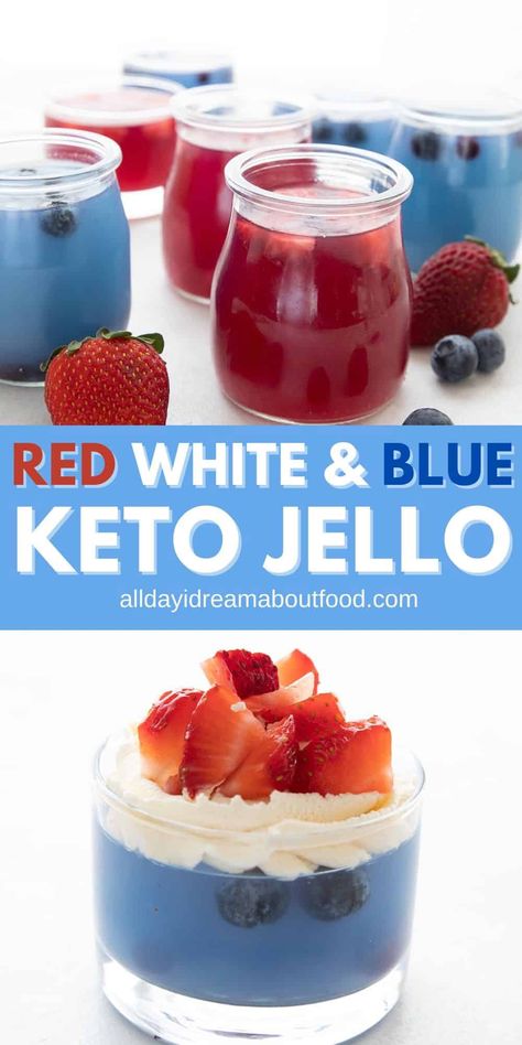 Homemade sugar-free jello is far easier than you think! With no artificial sweeteners or colors, this keto jello is a fun and healthy dessert recipe. Make them red white and blue for the 4th of July! Keto Jello Fluff, Keto Jello Cream Cheese Dessert, Jello Whips Low Carb, Keto Sugar Free Jello Recipes, Sugar Free Jello And Heavy Whipping Cream, Keto Jelly, Mirror Motivation, Desert Salad, Keto Jello